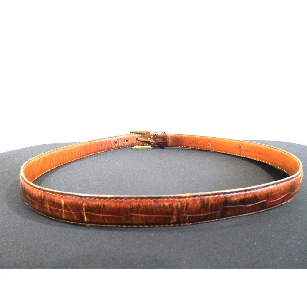 VTG Martin Dingman Brown Alligator Grain Calfskin Leather Belt Men 34